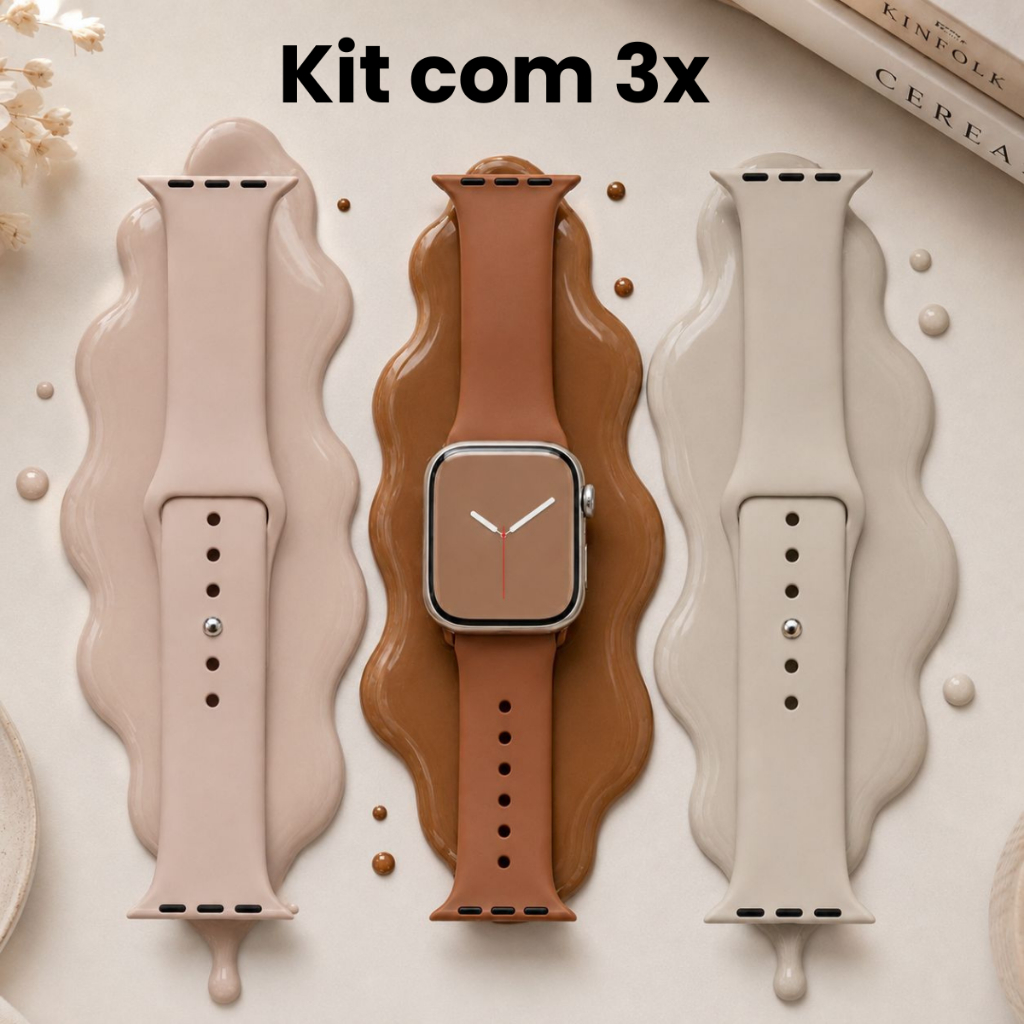 Kit 3x Pulseiras Silicone Liso Confortável Para AppleWatch Smartwatch 38/40/41/42/45/49/Serie10 46mm