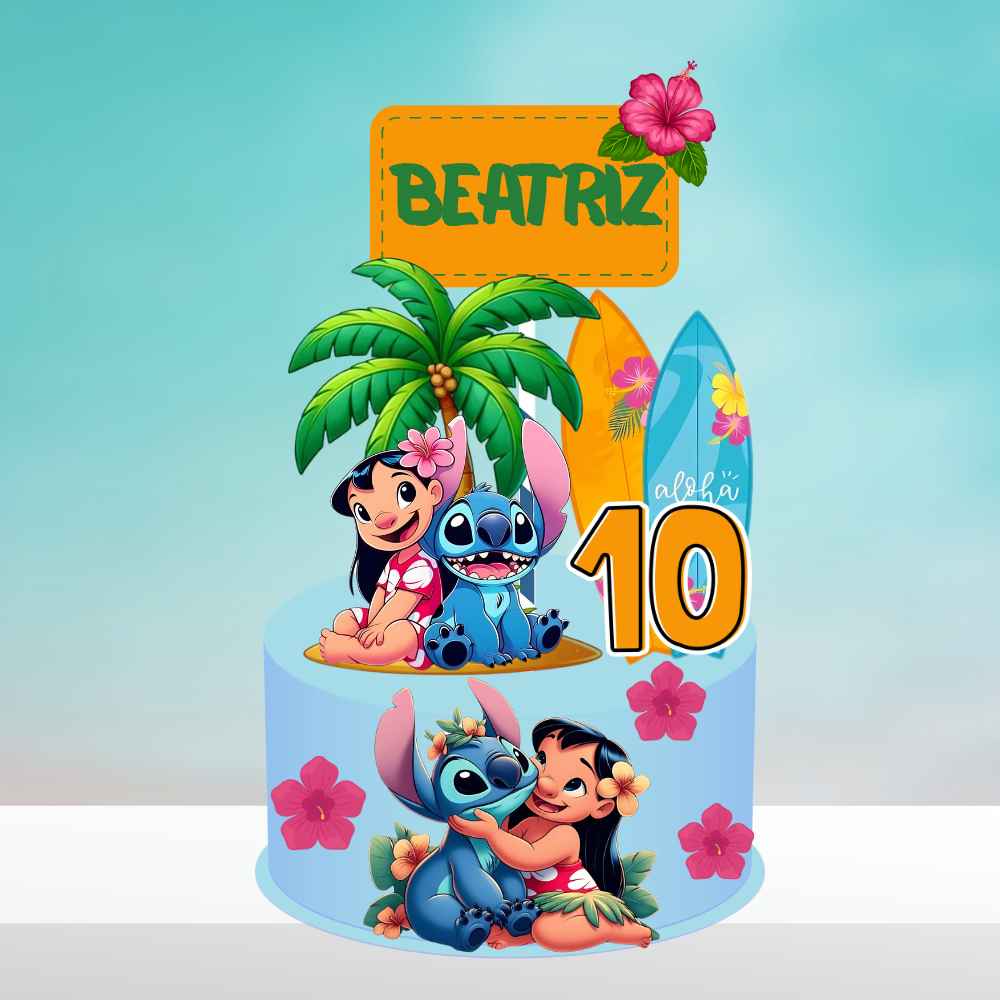 Topo de Bolo Personalizado  Lilo e Stitch - Opções em 3D - Aniversário/Mesversário