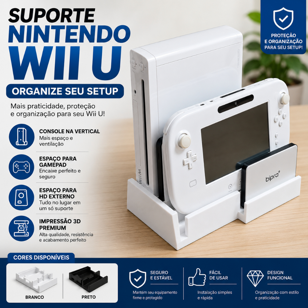 Suporte Organizador para Nintendo Wii U + GamePad + HD Externo