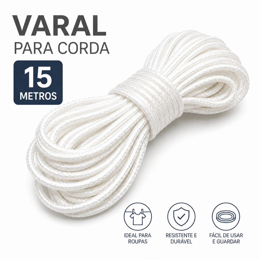 Varal De Corda 15 Metros Para Roupas Resistente Quintal Lavanderia Varal De Teto Área De Serviço Apartamento