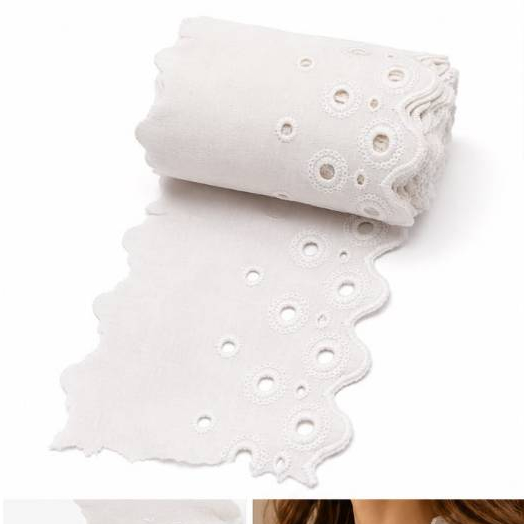 Renda Bordado Inglês Laise Branca 10cm 100% Algodão Pacote 5 Metros GUIBR1005