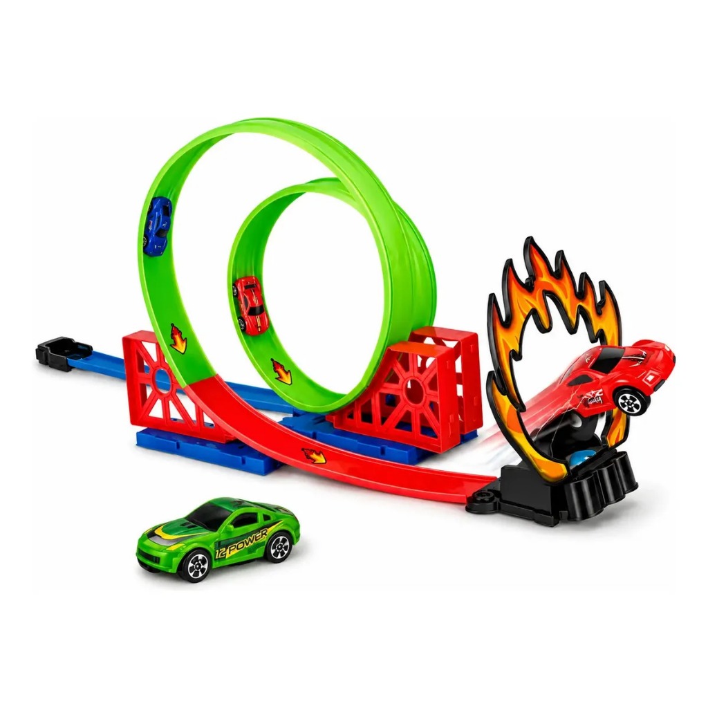 Super Pista De Carrinho Radical Duplo Looping 360° Brinquedo Infantil Carro 15 Peças Tipo Hotwheels