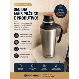Garrafa Térmica Ágata Soprano - Cor: Prata Inox 1,5 L