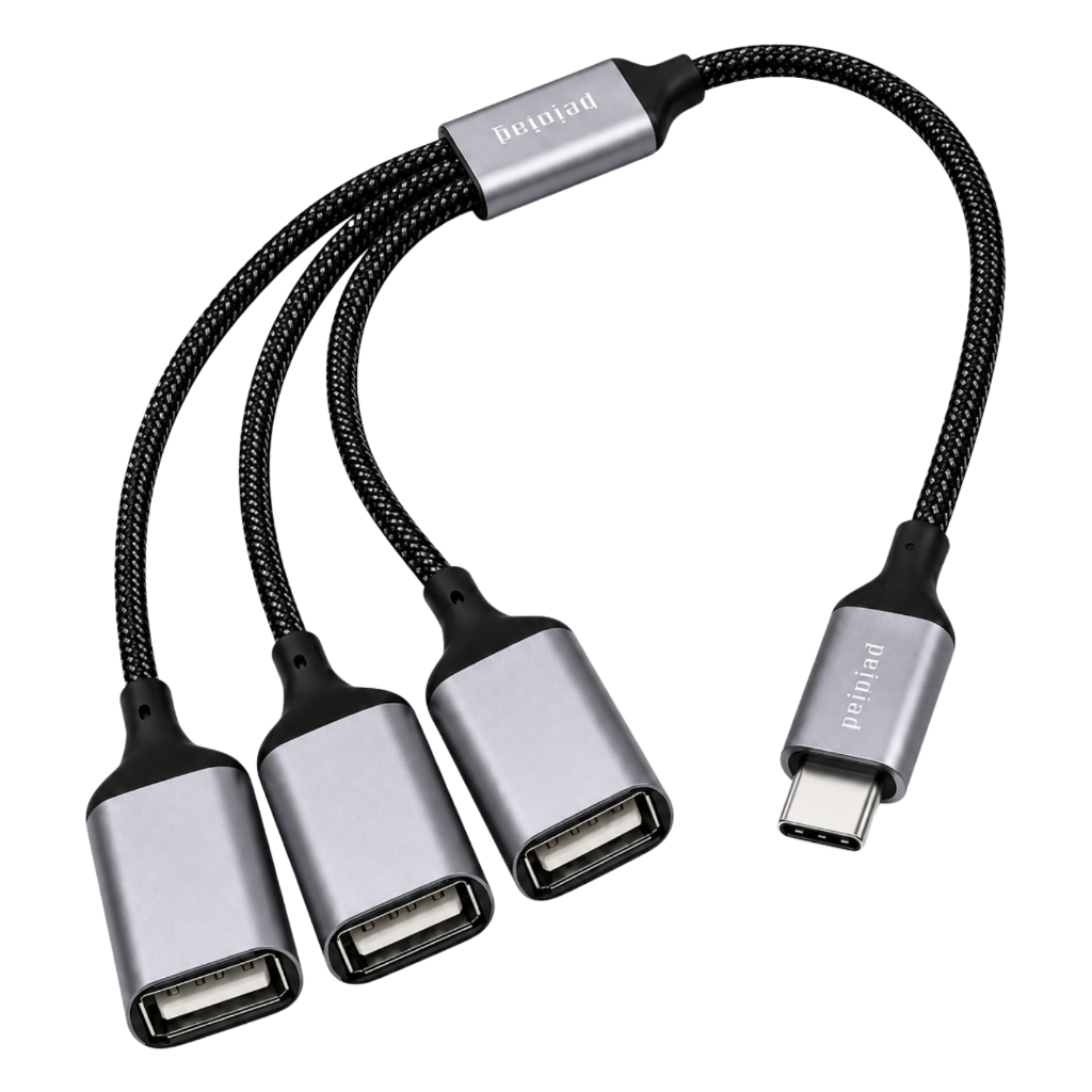 Adaptador Hub Usb-C Com 3 Saídas USB Fêmea Cabo Trançado 35cm 480mbps 3.1A
