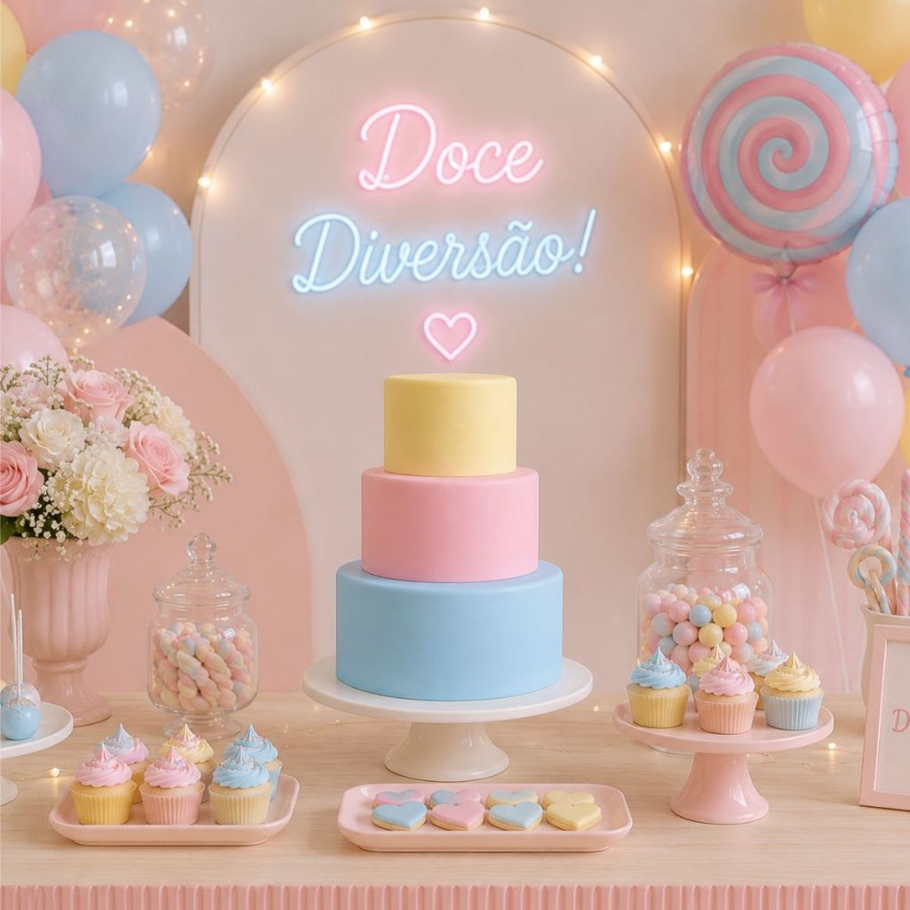 Bolo Fake 3 Andar Candy Para Decoração de Festas Aniversários Tons Pastéis Lançamento Mais Vendido