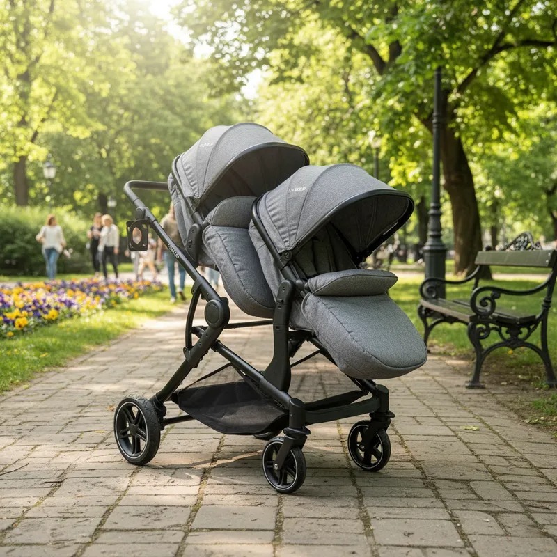 Carrinho para Gemeos Berço Passeio Moises Kiddo Pair Cinza