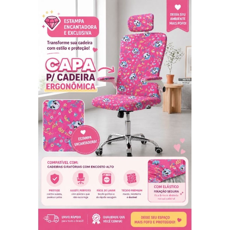 Capa para Cadeira de Gamer, escritório, presidente ergonômica - Elástico, Antialérgico, Lavável