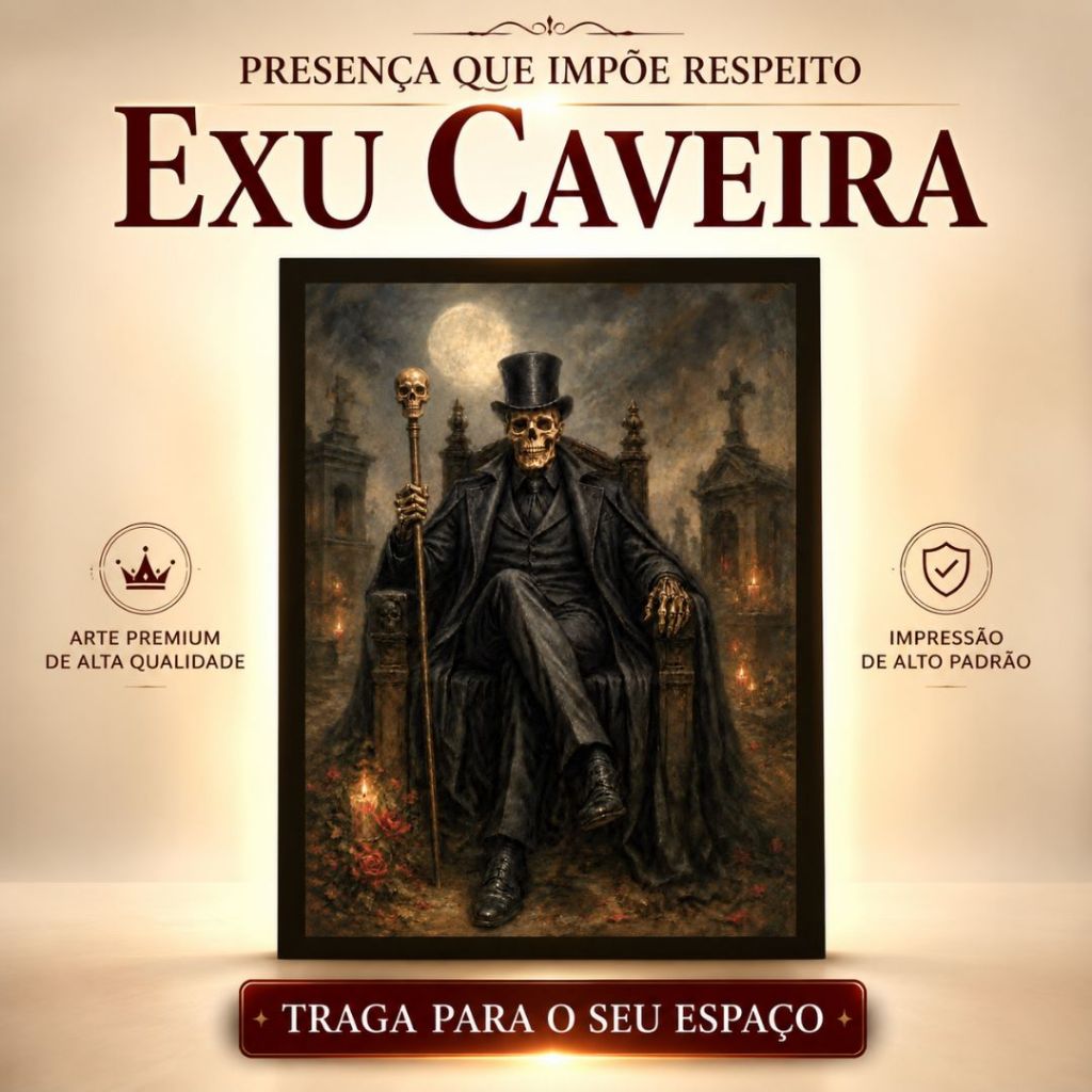 Imagem Quadro Exu Caveira Arte Mística Decoração Espiritual para Altar e Parede Umbanda Candomblé João Caveira Cemitério