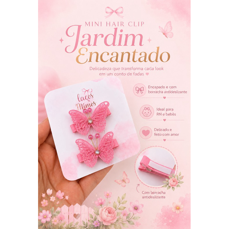 Mini Par de Laço Jardim Encantado no bico de pato para cabelo bebê/menina — imagem 2 de 2
