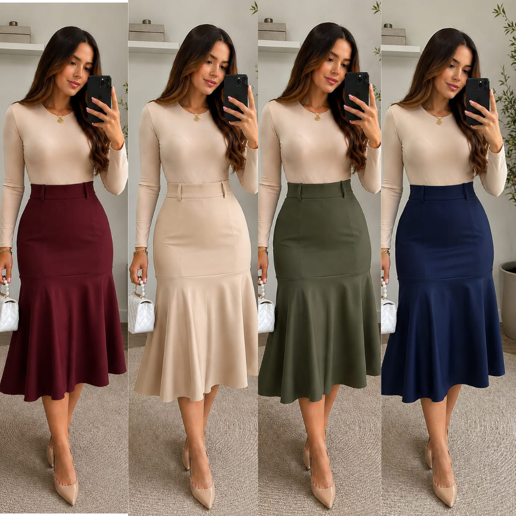 Saia Feminina Elegante com Babado Redondo e Zíper Confortável