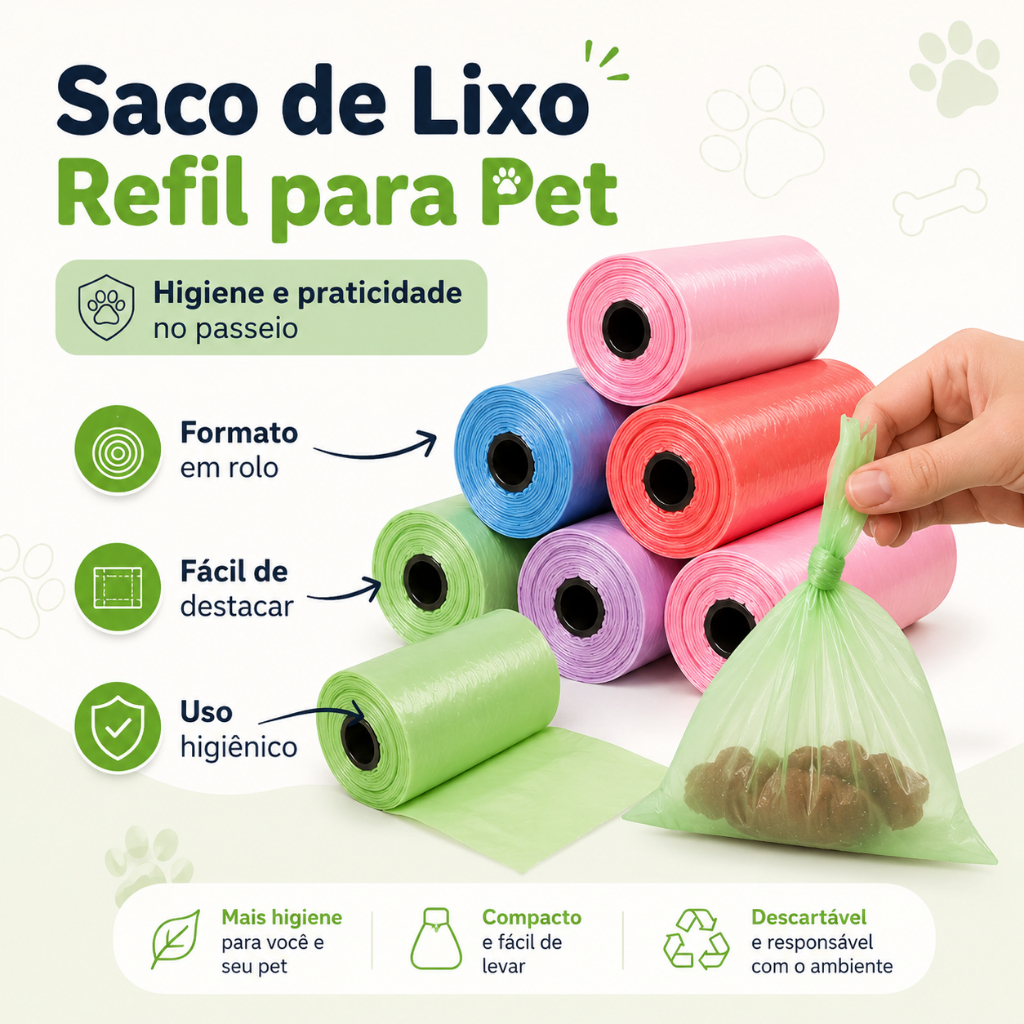 Kit Saquinhos Cata Coco Refil Sacos De Lixo Pet Gato E Cachorro Saco Plástico