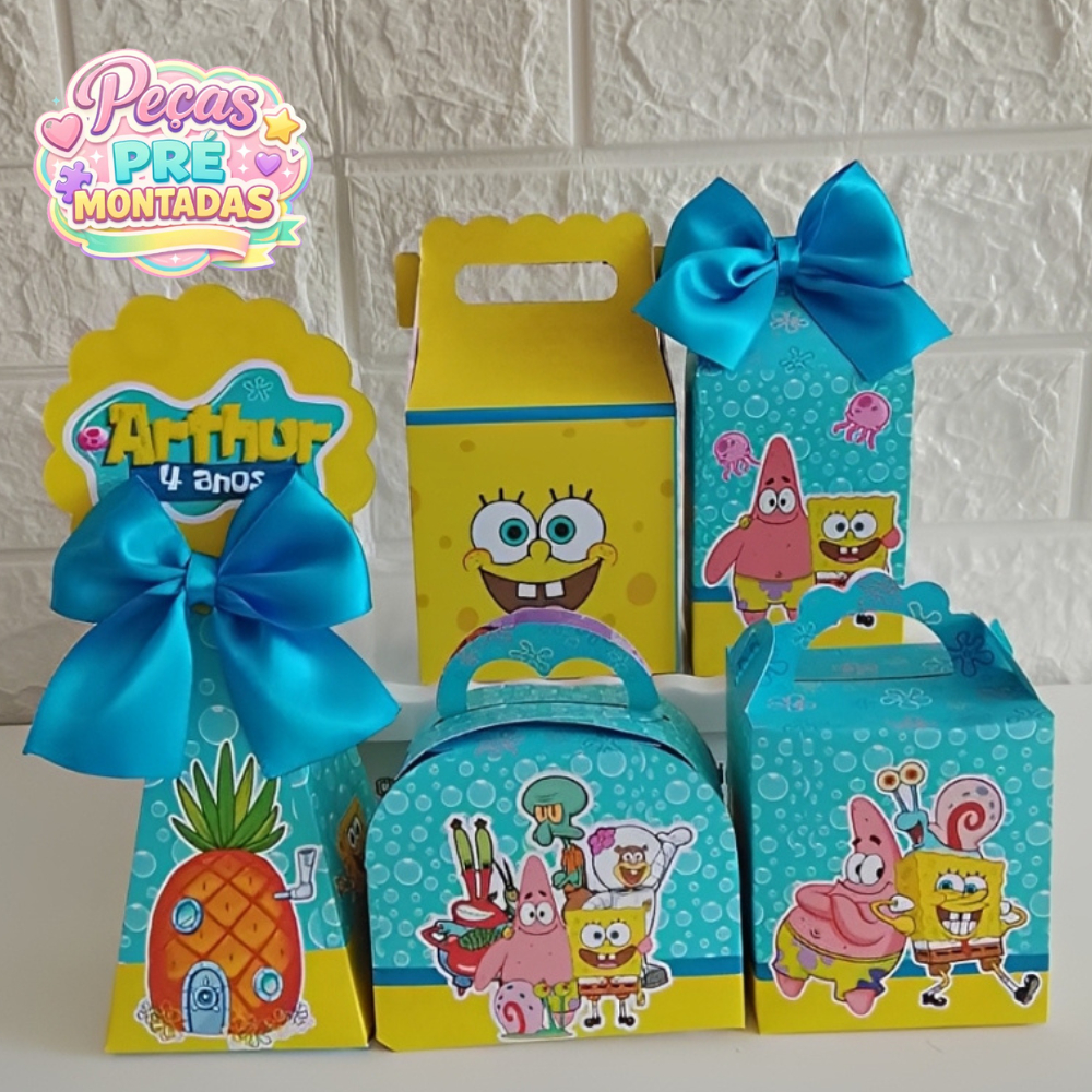 KIT FESTA PERSONALIZADA BOB ESPONJA/LEMBRANCINHAS PARA FESTA INFANTIL BOB ESPONJA/CAIXINHAS