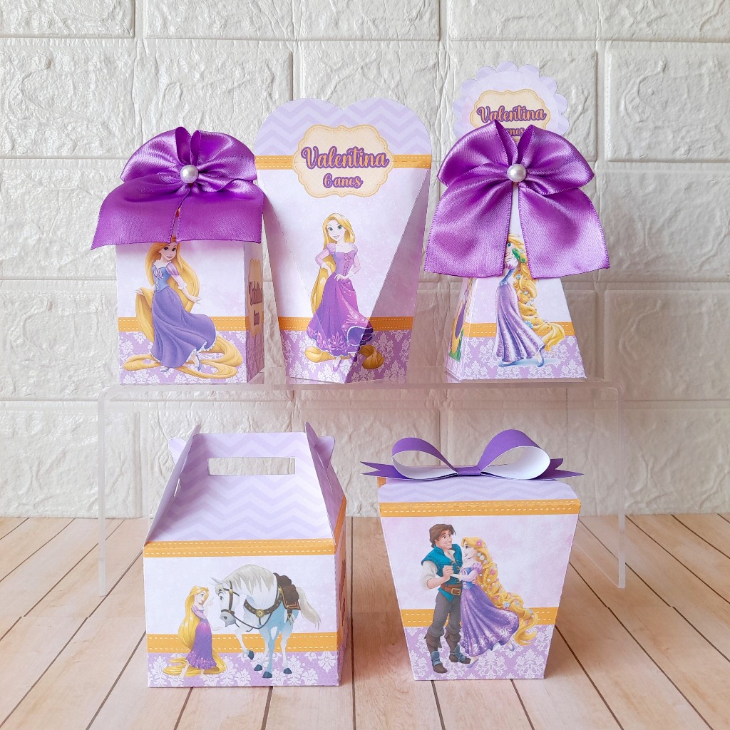Kit Festa Personalizados RAPUNZEL Lembrancinhas Caixinhas para festa DESMONTADO