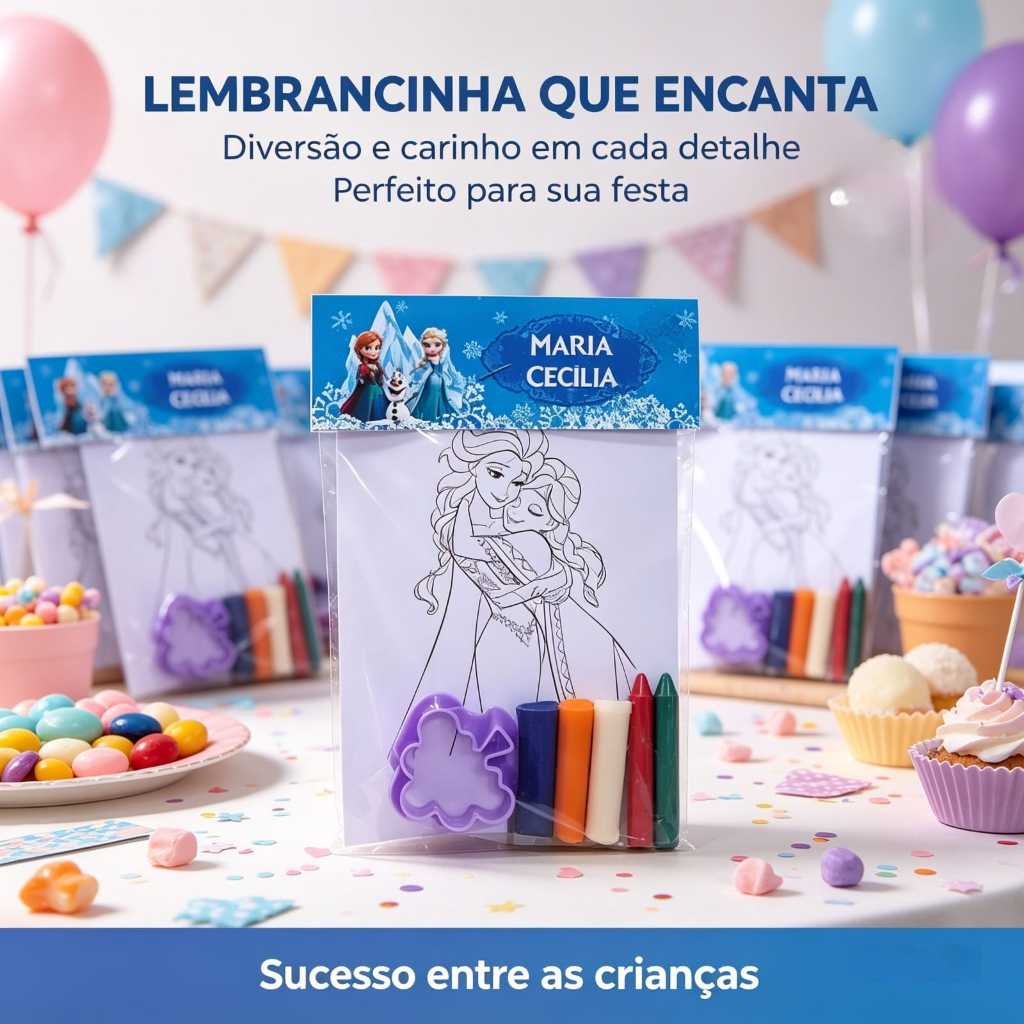 Kit Para Colorir Premium Frozen Personalizado para Festa Infantil + Kit Massinha + Giz, Lembrancinha Criativa