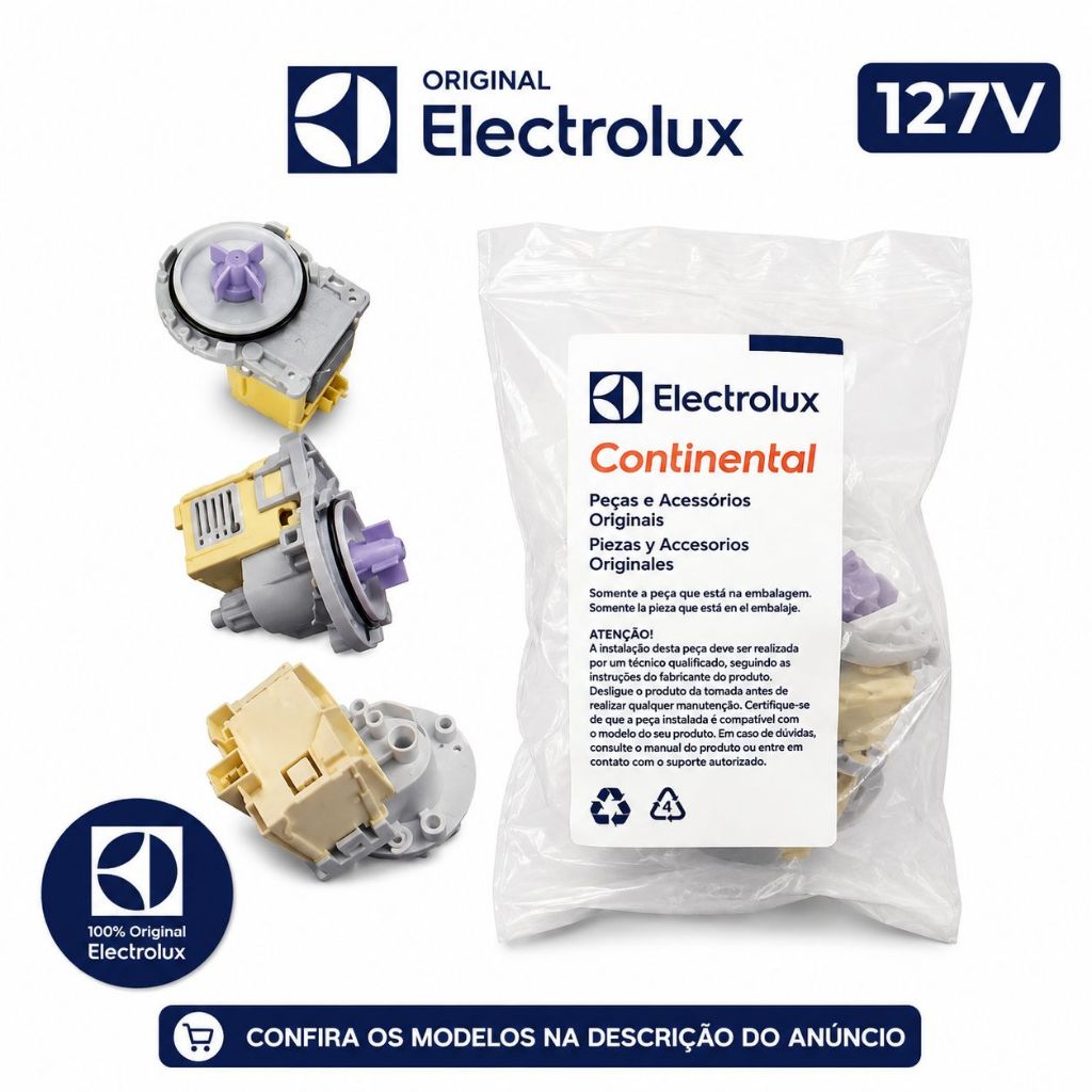 ELETROBOMBA/BOMBA DRENAGEM LAVADORA ELECTROLUX - (127V) - LT12F - LT13B - LTD11 - LTD13  - (DEMAIS MODELOS NA DESCRIÇÃO)