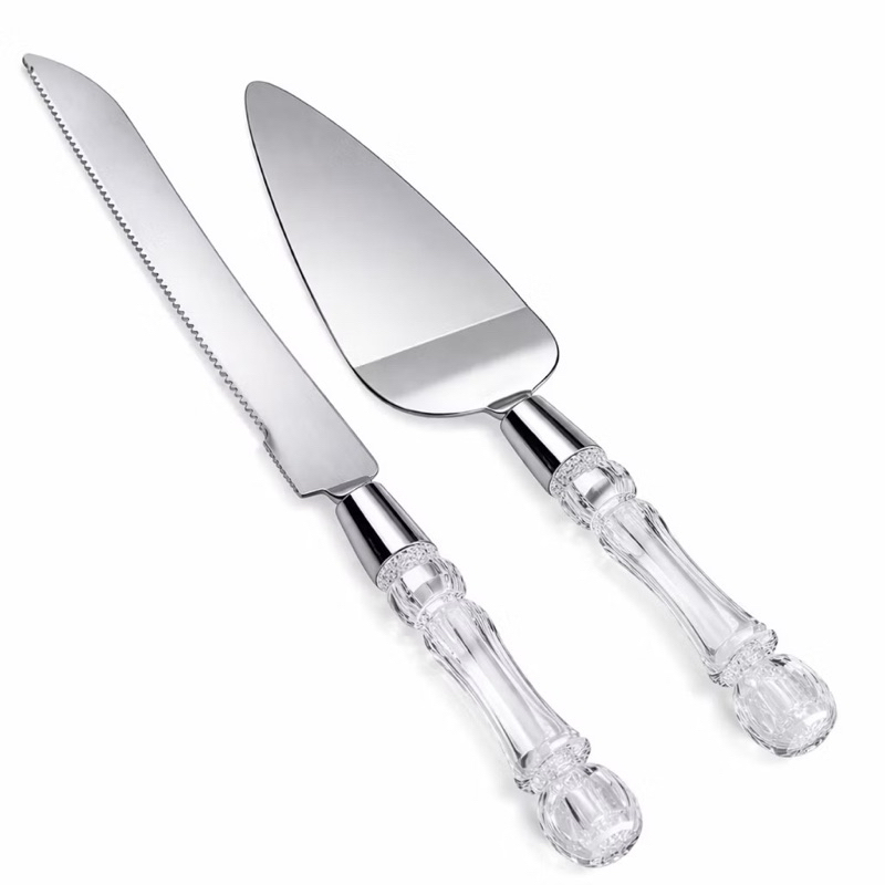 Conjunto 2 Peças Espátula E Faca Para Bolo Pães E Tortas Confeitaria Cozinha Aço Inox Cabo Acrílico