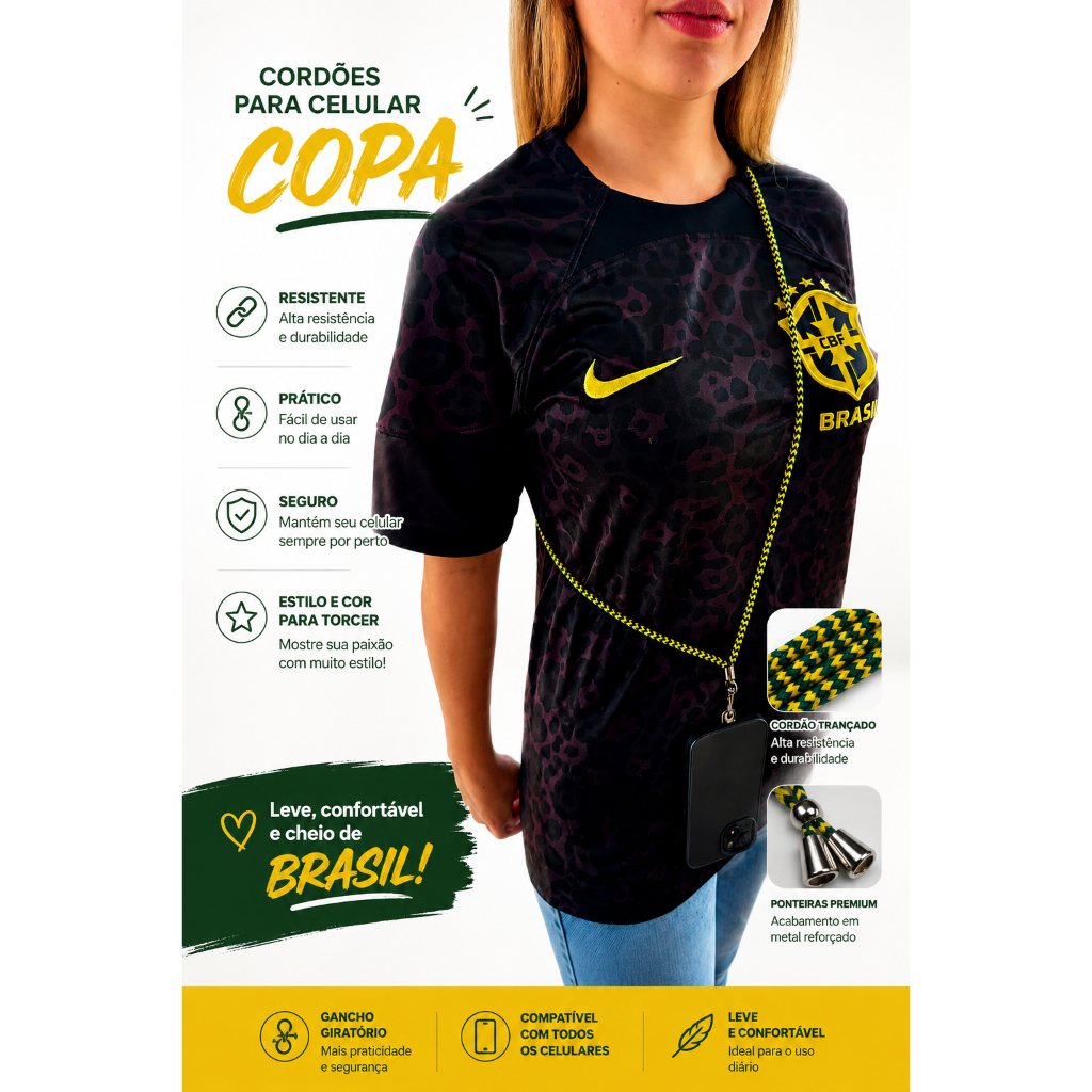 Cordão de pescoço Copa para celular universal ajustável segurança Salva Celular