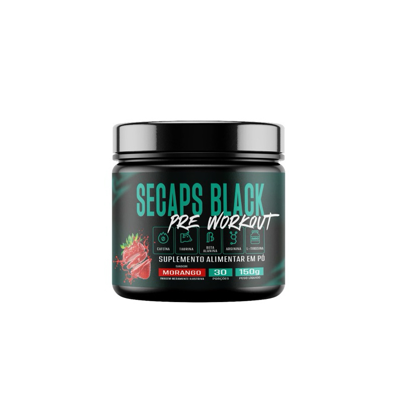 Pré treino Secaps Black 150g Sabor Morango Suplemento Alimentar em Pó