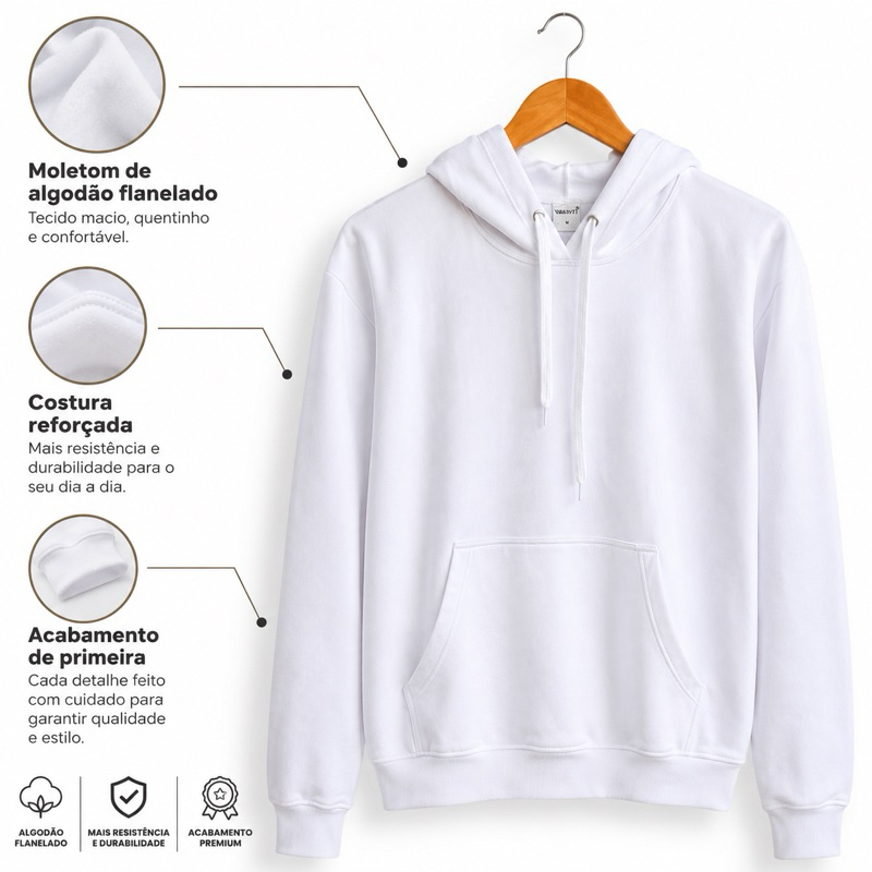 Moletom Canguru Algodão Unissex Liso Sem Estampa Promoção