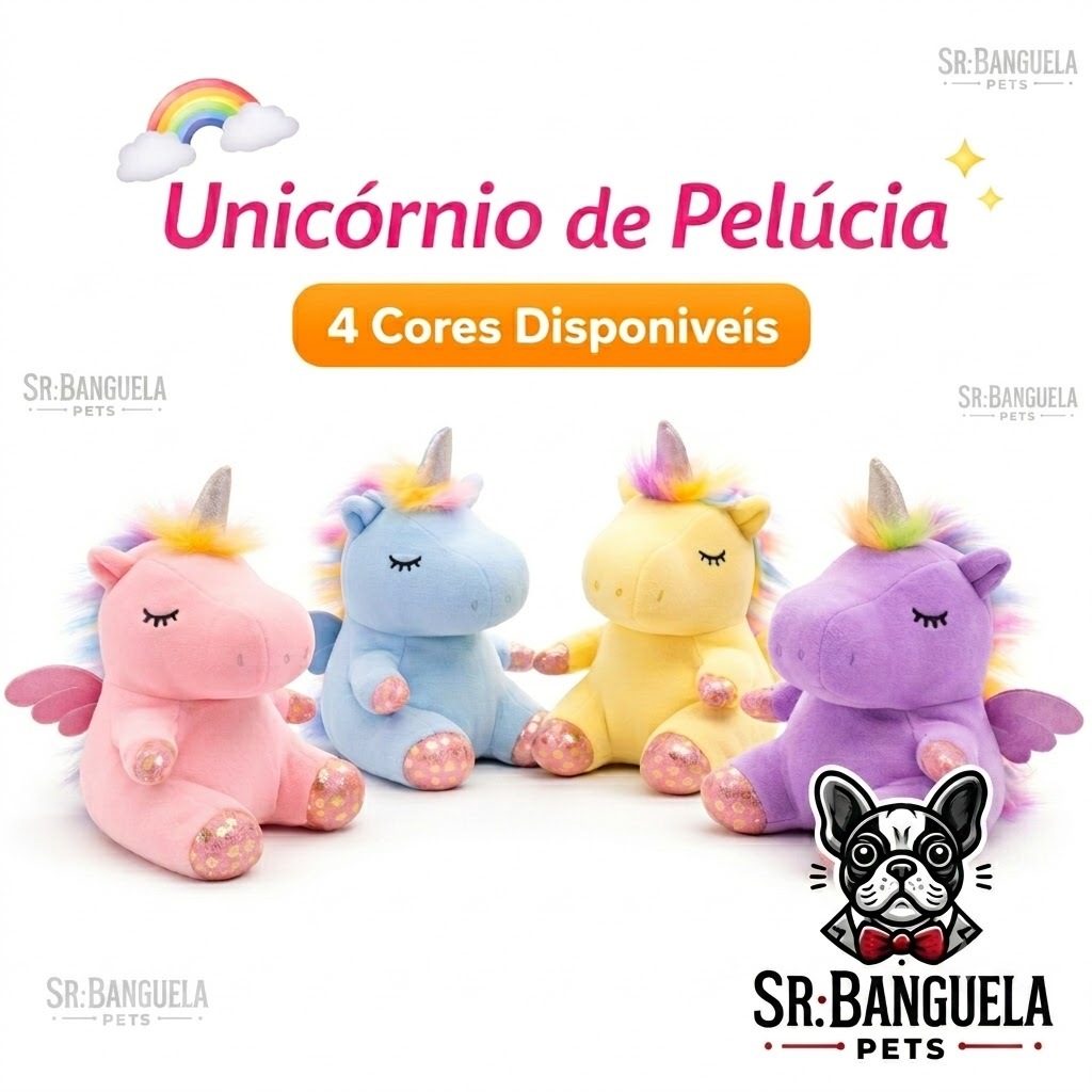 Brinquedo Ursinho Pelúcia Unicórnio  Anjo Antialérgico Emite Som Leve Crianças e Pets ENVIO IMEDIATO