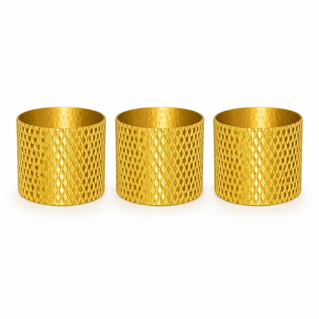 Kit 3 Mini Vasos Decorativos Impressão 3D Dourado Silk