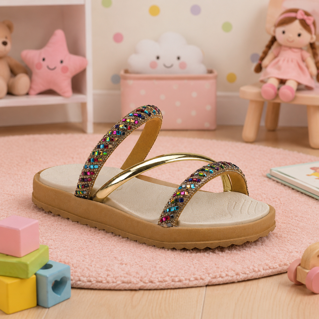 Sandália Infantil Menina Flatform Brilho Strass Confortável Casual Estilosa Moda Figueiroa