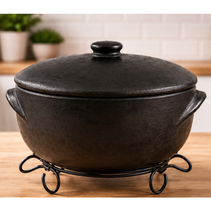 Panela de Barro Capixaba Preta 1L/2L/2,5L/3,5L/4,5 Litros (opções com ou sem suporte) - Artesanal