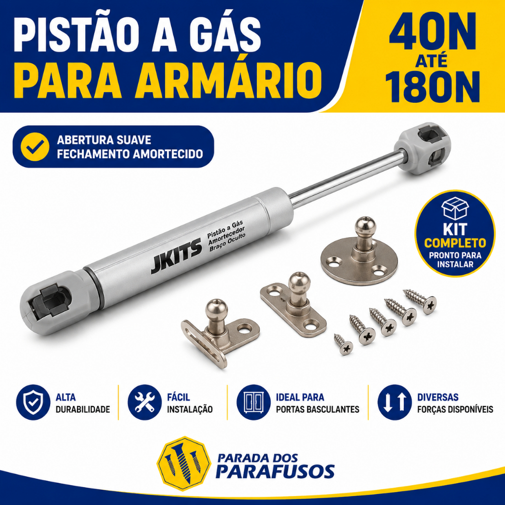 Pistão A Gás para Porta Basculante Armário Cozinha 40N 60N 80N 100N 120N 150N 180N Kit Completo