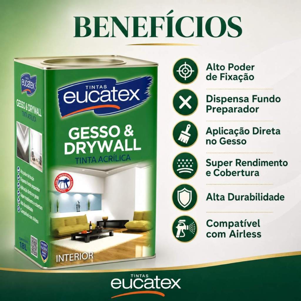 Tinta Acrílica Direto no Gesso Eucatex Gesso e Drywall Sanca, Acartonado Fácil Aplicação 18 Lts — imagem 2 de 2