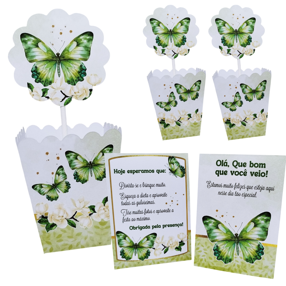 10 centro de mesa Cachepô -  tema borboleta Verde  jardim encantado - lembrancinhas temáticas para aniversário