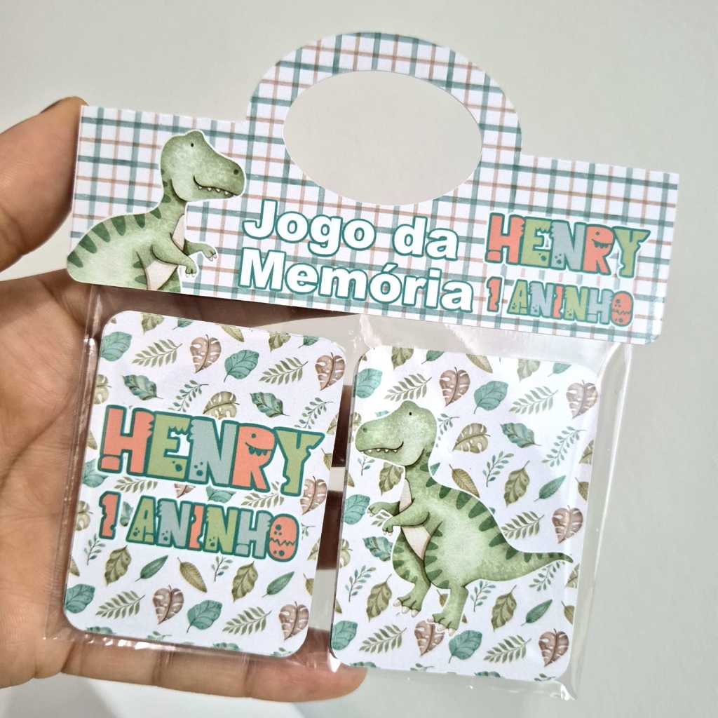 Jogo da Memória Dinossauro Personalizado com Nome e Idade 16 Cartas Para Lembrancinha Aniversário Festa Infantil Animado