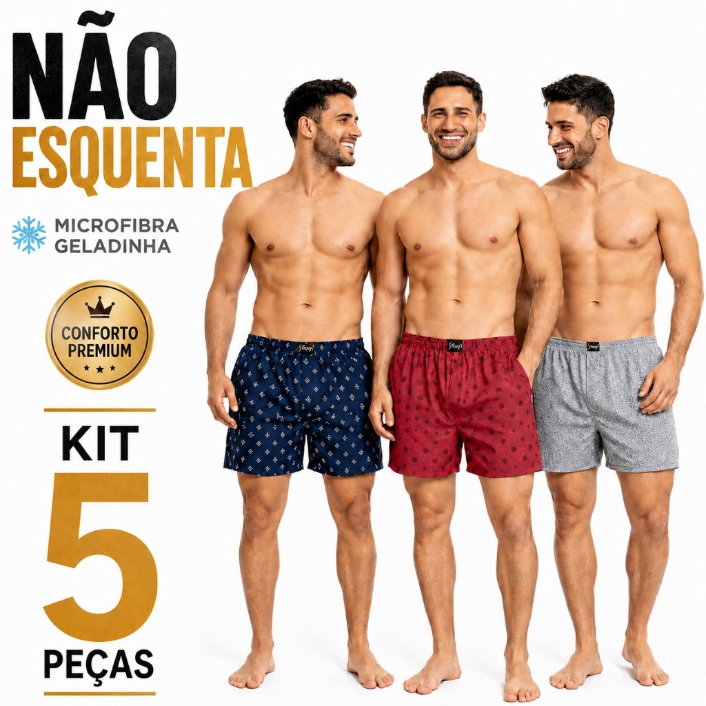 Kit 5 Cuecas Samba Canção Masculinas Microfibra Geladinha Short de Dormir Pijama