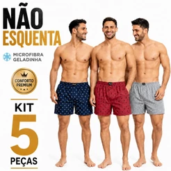 Kit 5 Cuecas Samba Canção Masculinas Microfibra Geladinha Short de Dormir Pijama