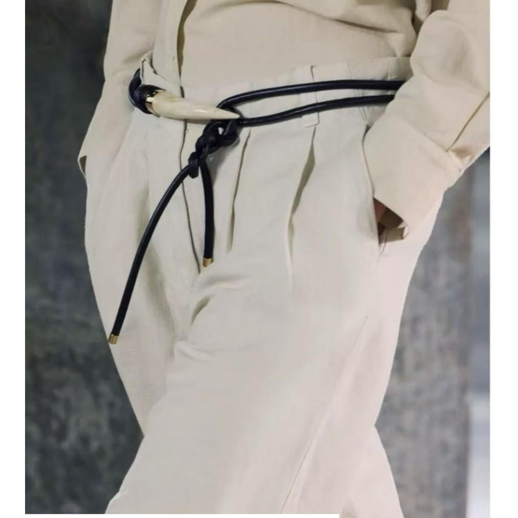 Cinto fino de couro com fivela em formato de chifre, cinto amarrado para vestido, acessório para marcar a cintura versát