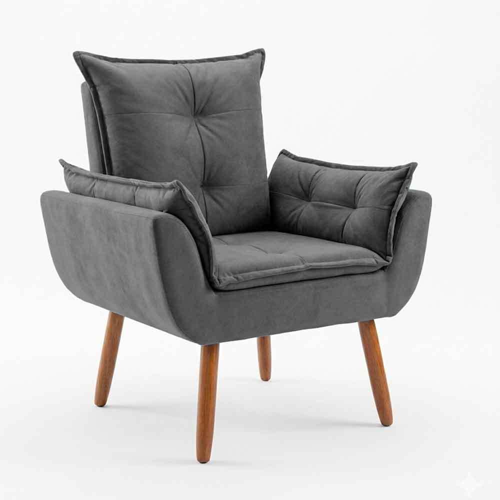 Jogo Com 2 Poltrona Opalla + Puffe Opalinha Para Sala Quarto Suede Cinza Gray · foto 2