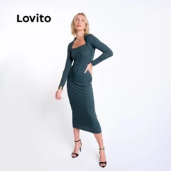 Lovito Vestido Feminino em Malha Canelada com Bolero Integrado DRB18971927
