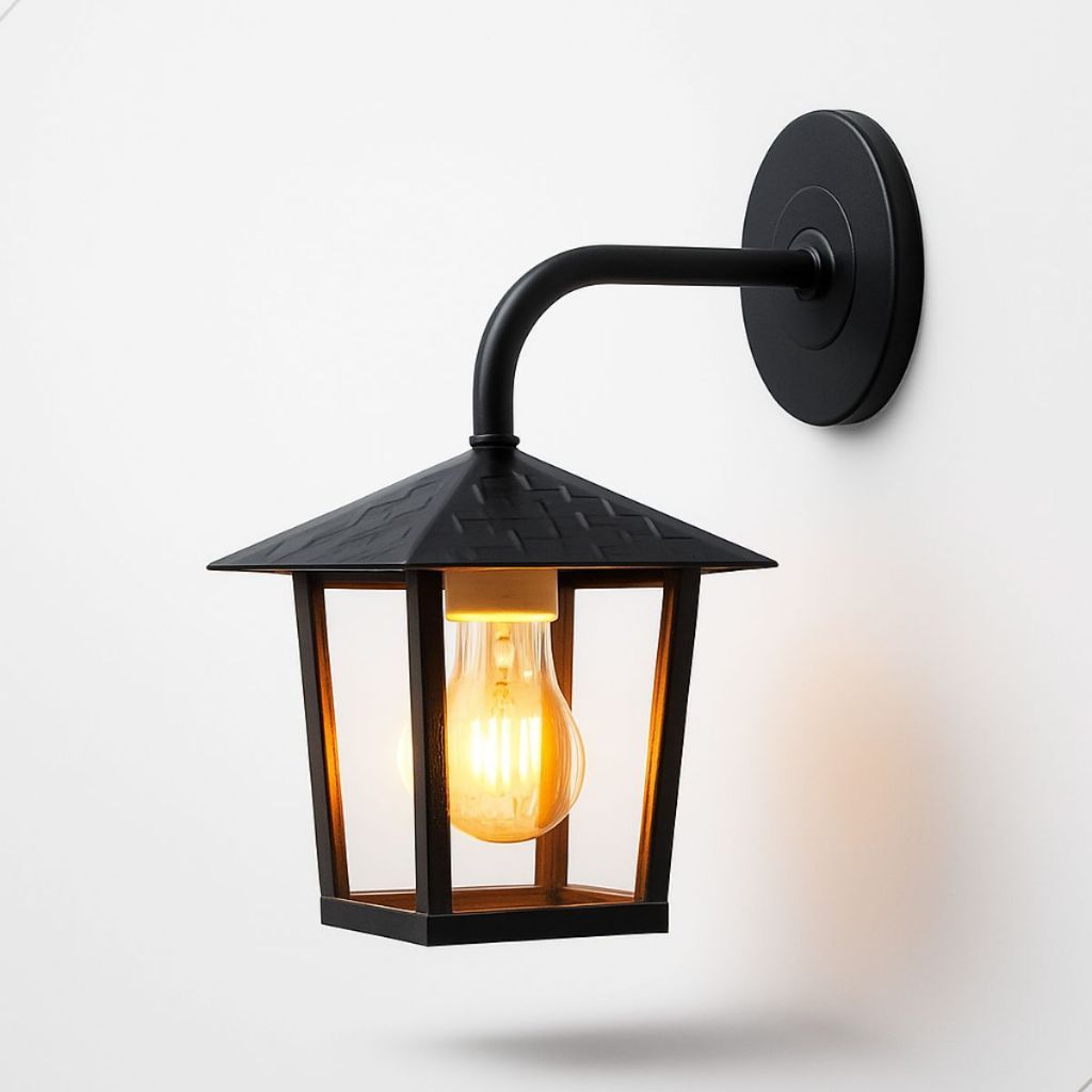 Arandela Colonial Clássica Nina Quadrada Preta Vidro Decorativa Vintage Rústica Bivolt