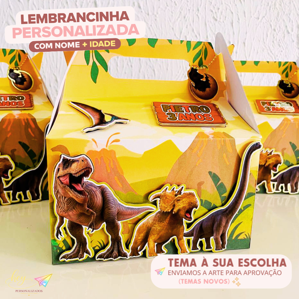 Lembrancinha Dinossauro Personalizada | Caixa Maleta | Nome e Idade | Festa Escolar | Aniversário Infantil