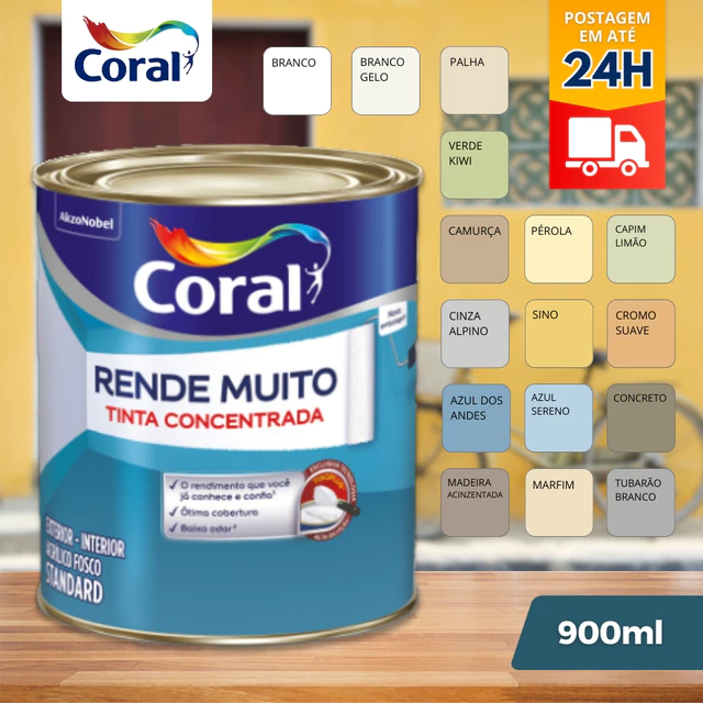 Tinta Acrílica Coral Rende Muito Fosco 800ml Branco / Gelo Tinta De Parede para Pintura