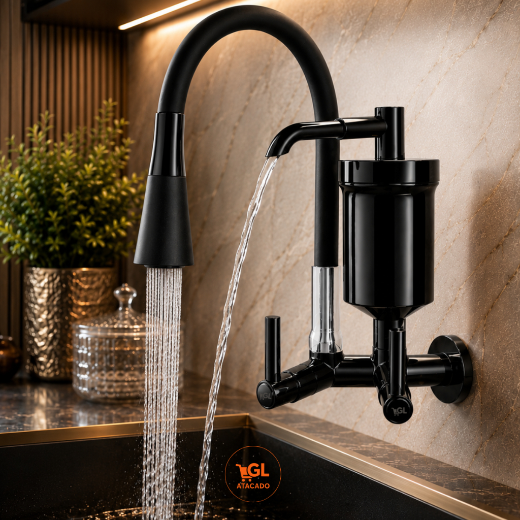 Torneira Gourmet Com Filtro Parede Preta Flexível Purificador
