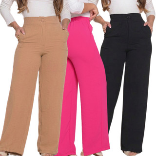 Calça Feminina Pantalona Duna Confortavel Bolso Botão