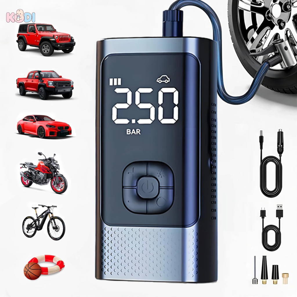 Inflador de Pneu Sem Fio Portátil Compressor Elétrico com Medidor de Pressão Digital - M6