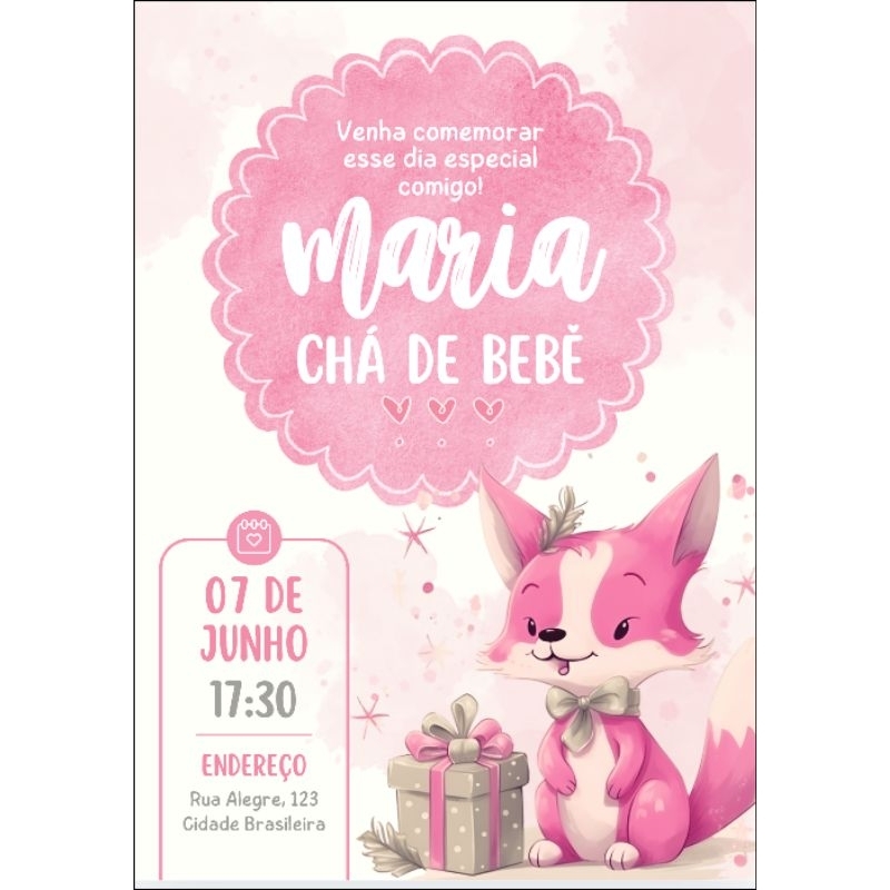 convite Chá de bebê (10x14 ) menino ou menina informar chat