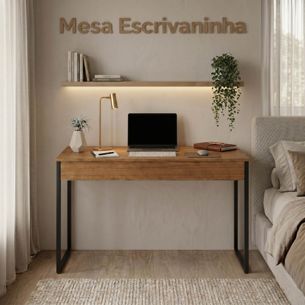 Mesa Escritório Escrivaninha Estilo Industrial Moderna 90cm Home Office Quarto Notebook Computador