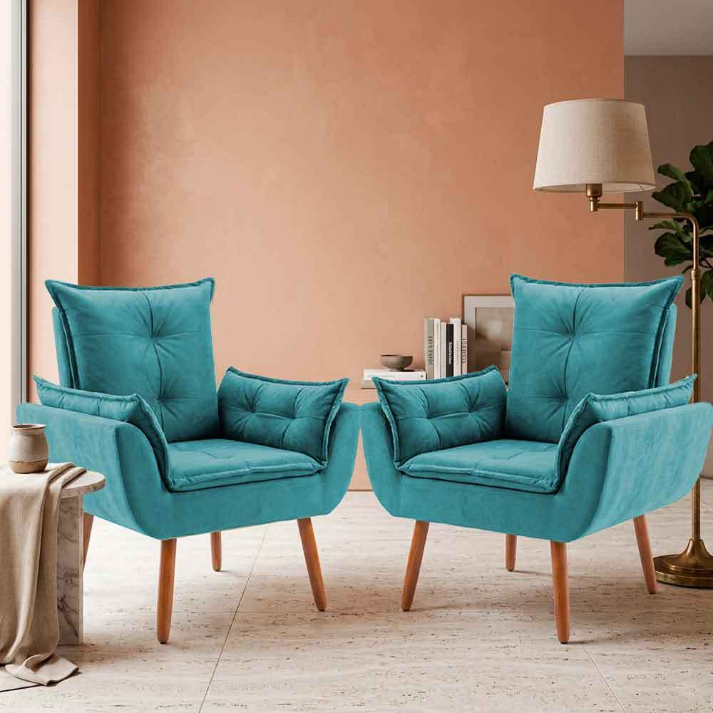 Conjunto de 2 Poltronas Decorativas Para Escritório Sala de Recepção Cor Suede Tiffany