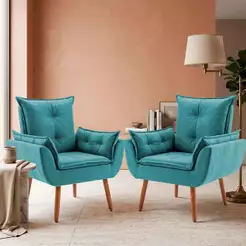 Conjunto de 2 Poltronas Decorativas Para Escritório Sala de Recepção Cor Suede Tiffany