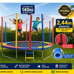 Cama Elástica Pula Pula Henri Trampolim 2,44m Completa Rede Proteção Escada Infantil Premium 140kg