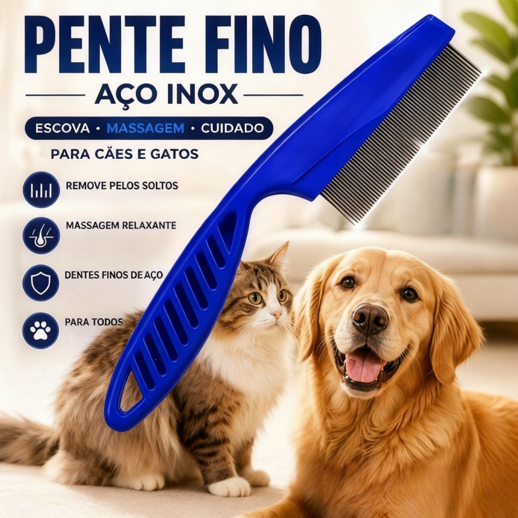 Pente Fino Tira Piolho Lêndeas Pulgas Carrapatos Remelas Remove Pelos Mortos Cachorro Gato-Entrega rápida