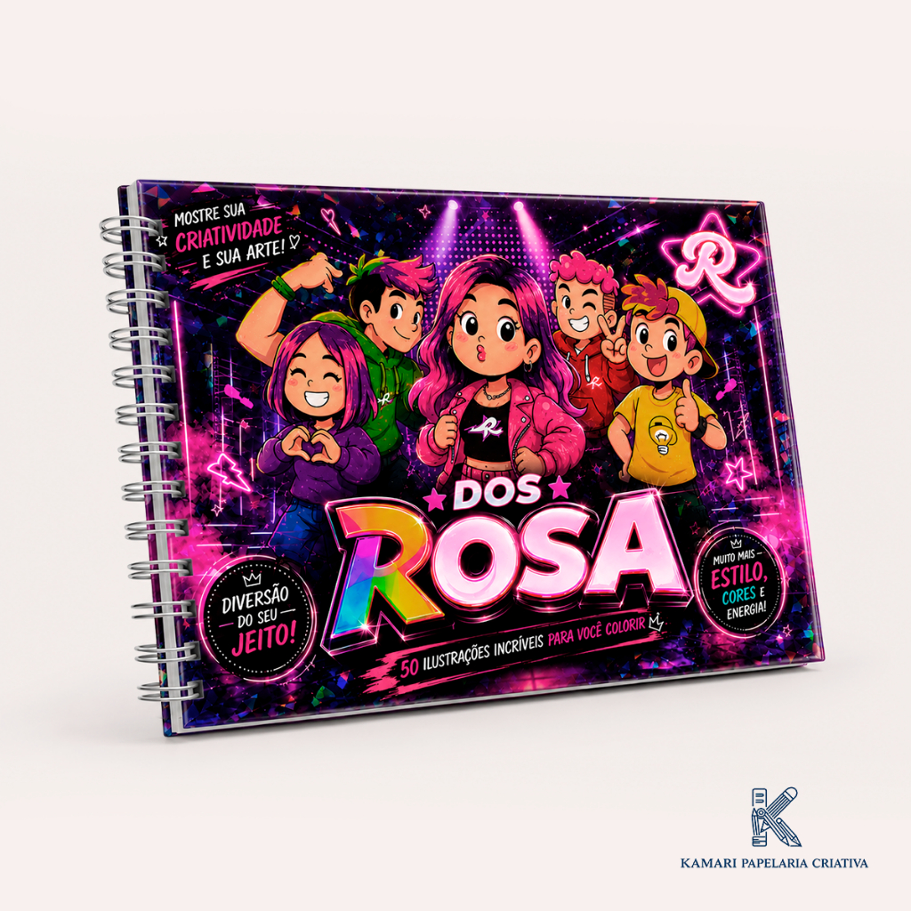 Livro de Colorir DOS ROSA Emilly Vick Folha A5 Papel 180g Capa Dura Holográfica Edição Limitada