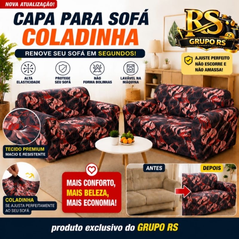 Kit Capa Forro de Sofá Estampada Coladinha Ligadinha 2 e 3 Lugares Ajustável Malha Gel Poliéster Elegante